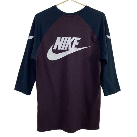 NIKE Logo Spell out 3/4 Sleeve Color Block Baseball Shirt in Brown / Back - Picture 4 of 8